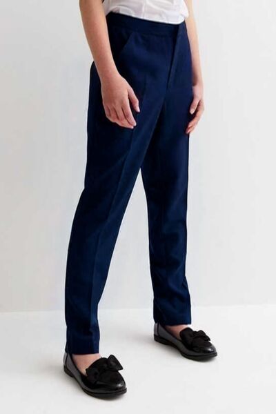 OKULCUBABA Kız Çocuk Lacivert Ribana Bel Okul Pantolonu Kullanışlı Trend