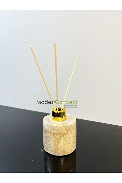 Modestmar Traverten Mermer Difüzör Oda Kokusu, Bambu Çubuklu Oda Kokusu , Yuv...