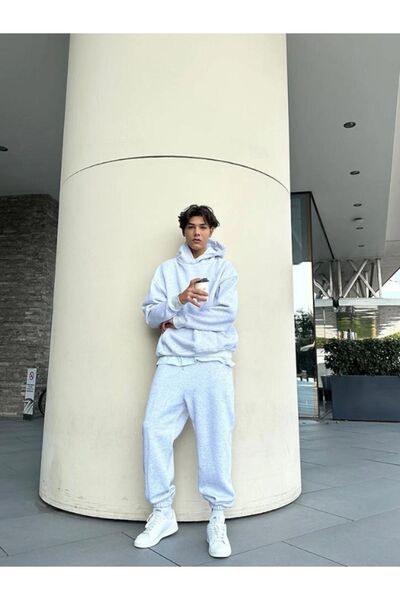 CMZ COLLECTİON Σετ Φόρμας Γκρι Μελανζέ Oversize με 3 Κλωστές