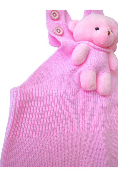 gogo bici Teddy Bear Buttoned Baby Kids Knitwear Salopette Pink