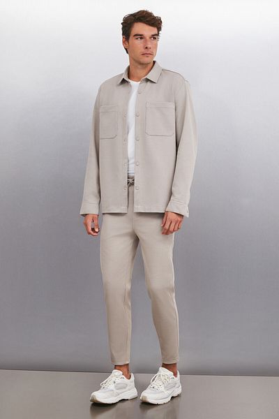 GRIMELANGE JESHUA Herren-Hose aus gestricktem Stoff in regulärer Passform in Beige
