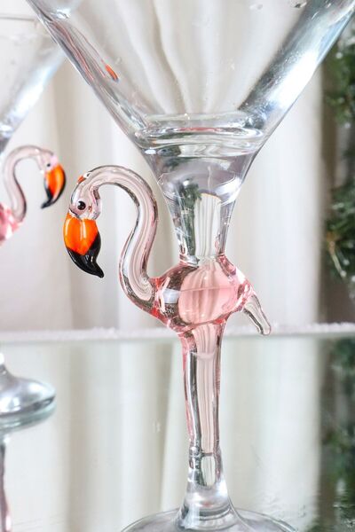 ADAMODART Flamingo Cam Tasarım Martini Kokteyl Kadeh 2'li Set