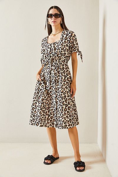 XHAN Beige Mini Dress - Leopard Pattern, 5YXK6-48856-25