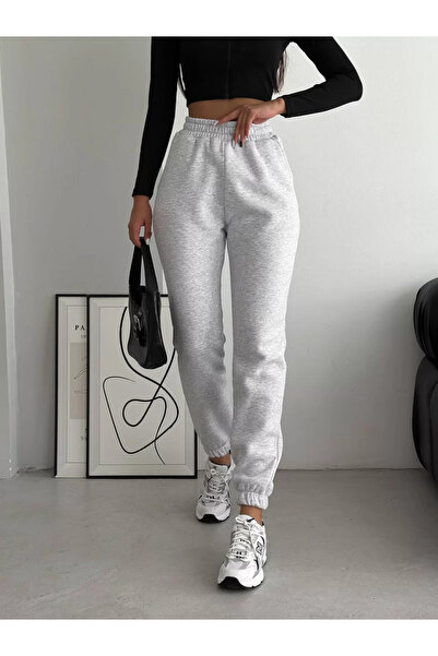 Jose Clothing Γυναικείο Φούτερ Γκρι Μελανζ επένδυση fleece Χοντρό Άνετο Εφαρμοσμένο Σχήμα