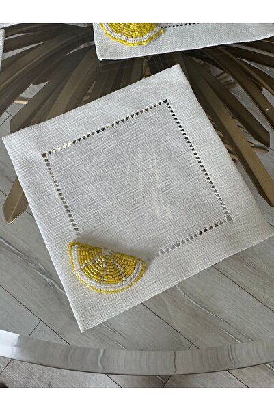 Hatice sakallı design 1 adet boncuklu limon kahve yanı sunum peçetesi (1 adet )