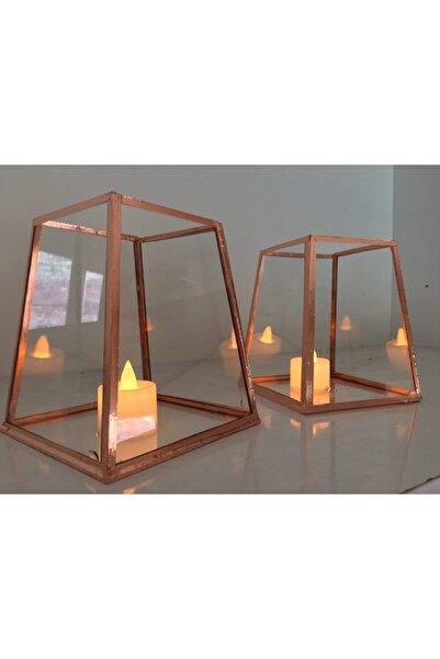 GÜVEN Dekoratif Cam Mumluk Şamdan Çiftli Takım