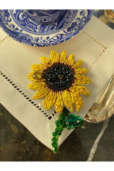 Handmade 1adet kristal taşlı ay çiceği ayçiceği şlemeli kahve yanı sunum peçetesi