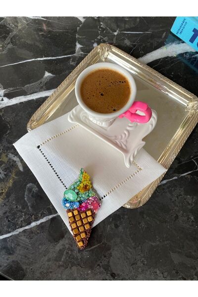 Handmade gerçek kristal taş işlemeli kahve yanı kokteyl sunum peçetesi