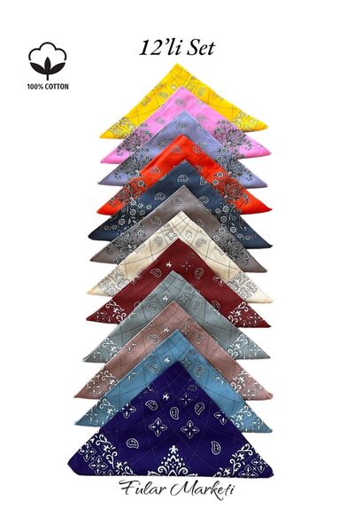 Fular Marketi %100 Pamuk 12'li Karışık Desenli Bandana 2.Set