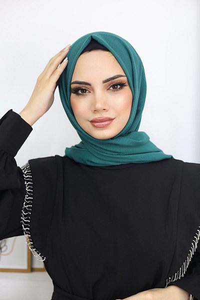 feronis Γυναικείο Μοντέλο Βαμβακερό Σάλι Cazz Hijab _ Σκούρο Σμαραγδένιο Πράσινο