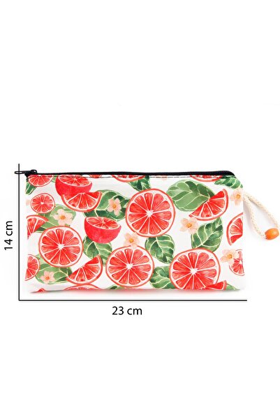 BYBAG 4'lü Set Meyve Portakal Desenli Sırt Çantası Kalemlik Makyaj Çantası Büyük Boy Makyaj Çantası