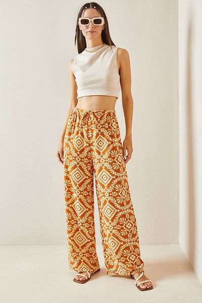 XHAN Wide Leg Mustard Patterned Trousers - 5YXK5-48820-37