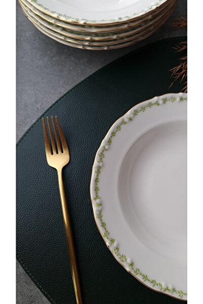 Tulü Porselen مجموعة أطباق عشاء من البورسلين المزخرف بالذهب غير اللامع من Green Garden تتسع لـ 6 أشخاص