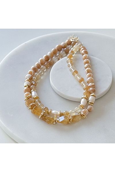 CHARMLUCKY Natural Citrine-Pearl 2-Pack Necklace