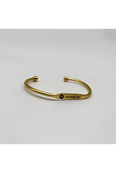 gastromarka Kişiye Özel Spotify Barkodlu Gold Çelik Bileklik Kelepçe