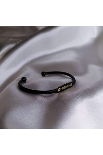 gastromarka Kişiye Özel Spotify Barkodlu Siyah Çelik Bileklik Kelepçe