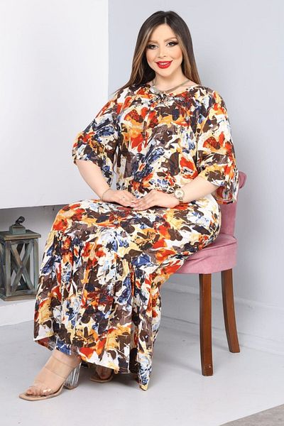 sinemisxxl Plus Size Floral Print Ruffle Viscose Dress
