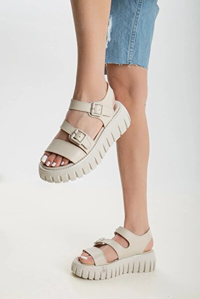 loverise Sandale de damă crem Sandale de zi cu zi pentru femei Sandale de dam...