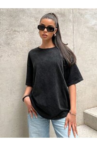 FİTGO Oversize'owa czarna damska koszulka T-shirt