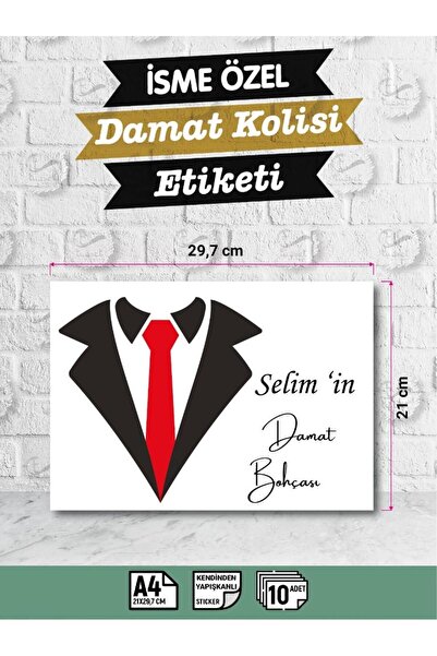 DicleXStore İsimli Çeyiz Etiketi - A4 Ebat- 10'lu Paket Kendinden Yapışkanlı Çeyiz Kolisi Sticker -Damat Bohçası