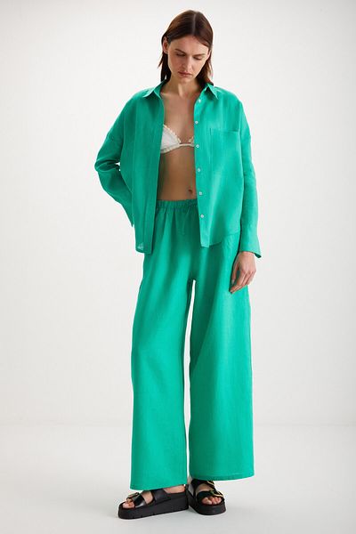 GRIMELANGE Linen Green Women's Trousers - MELANTHA