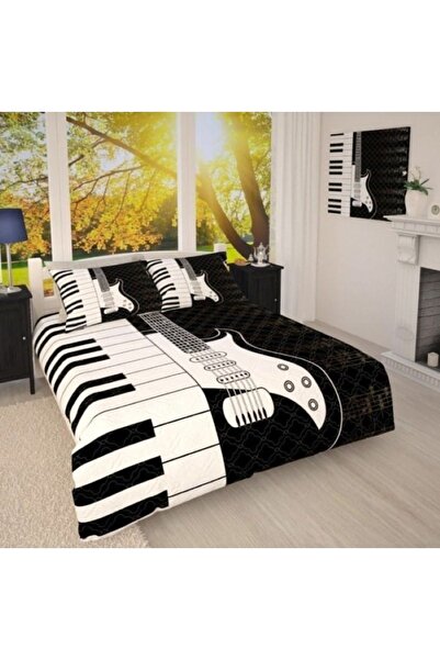 Elmas Dizayn King Size Cotton Satin Duvet Cover Set - Double, 4 Pieces, Black...