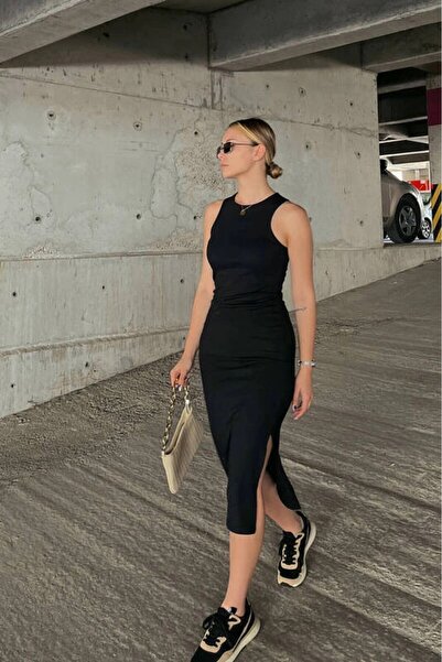 Zechka Kadın Siyah Midi Boy Kalem Elbise (ZCK0486)