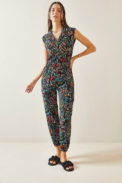 XHAN Ethnic Patterned Black Jumpsuit - 5YXK6-48851-02