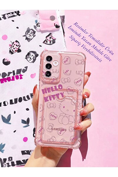 Kılıforyum Samsung Galaxy A34 Kartlıklı Pembe Renk Baskılı Köşe Korumalı Şeffaf G-Kart Kılıf