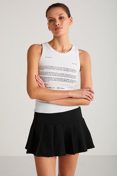 GRIMELANGE Calluna Women's Fitted Mold Text Print Detailed Sleeveless Knitted White T-Shirt