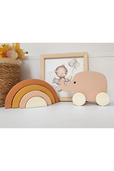 tinyminywoods Waldorf Rainbow - مجموعة من 2 لعبة خشبية لتزيين غرفة الأطفال في الفيل اللطيف