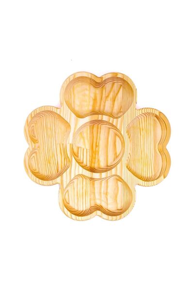 BİLWOOD Ahşap Yonca Çerezlik & Sunumluk 5 Bölmeli Çok Amaçlı Servis Tabağı