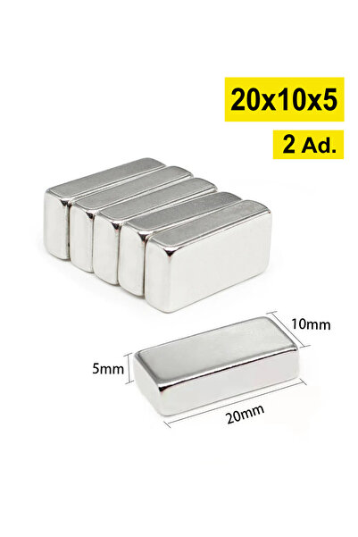 Dünya Magnet 2 Adet - Köşeli Neodyum Mıknatıs, 20x10x5 Mm, Güçlü Magnet, N35 Kalite