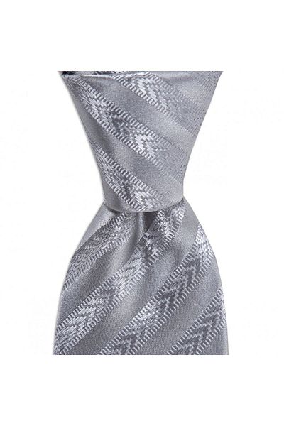 1001 Kravat Light Gray Striped 8 cm Wide Silk Tie
