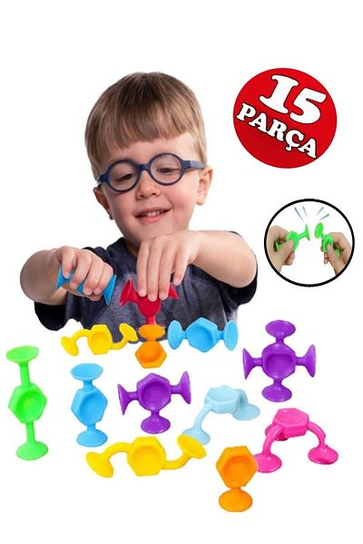 Ax Axentia 15 Pieces Vacuum Molecule with Suction Cup Building Silicone Blocks Fidget Sensory Educational Toy