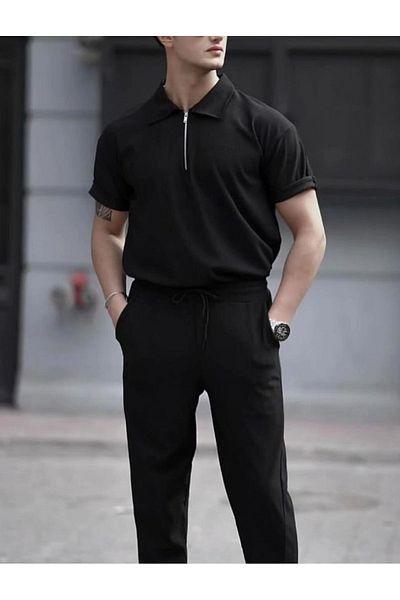 viperkombin Μπλουζάκι Polo Neck Oversize με ραβδώσεις