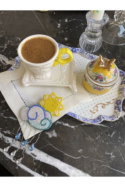 Handmade 1 bucată de șervețel de cocktail pentru prezentare pe partea de cafea, brodat cu piatră