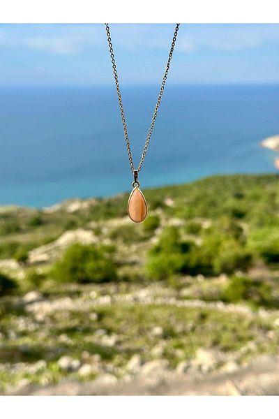 Gökçeada Water Drop Natural Stone Sun Necklace - Non-Tarnish and Non-Chain