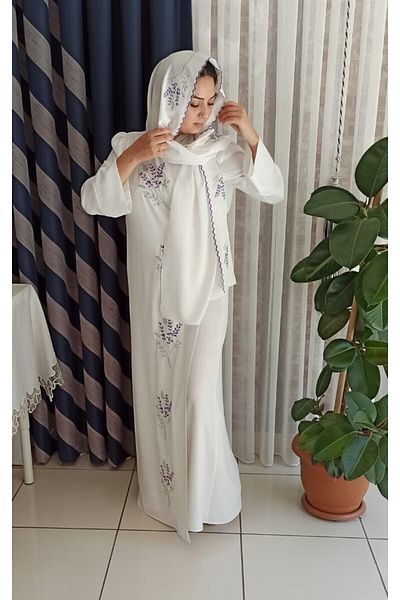 Misue Handmade Medina Silk Embroidered Tied Prayer Dress+shawl, Silk Morning Gown, Dowry Prayer Dress & Morning Gown