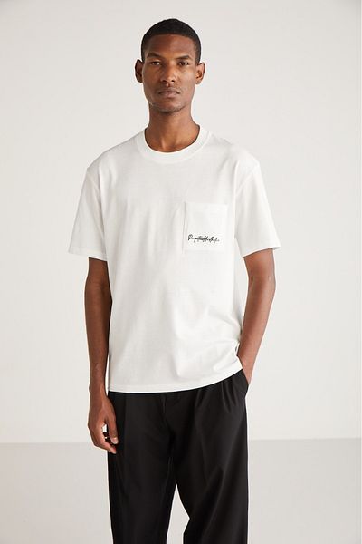 GRIMELANGE Elliot Pánské tričko Crew Neck Neck Pocket 100% bavlna Bílé tričko