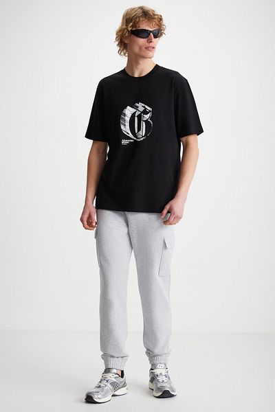 GRIMELANGE ELIJAH Printed Crew Neck 100% Cotton Black T-Shirt