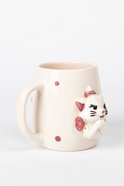 Loomart Ceramic Mug with 3D Embossed Cat Figure, 400 ml Handmade