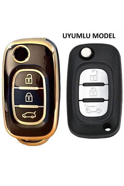 EBG İSTANBUL Renault Megane 3 Fluence 3 Button Switchblade Black Car Key Remote Control Case