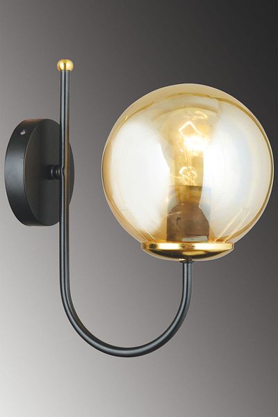 SONSUZ AYDINLATMA&AVİZE Black Ufo Bal Glop Glass Upward Facing Modern Sconce