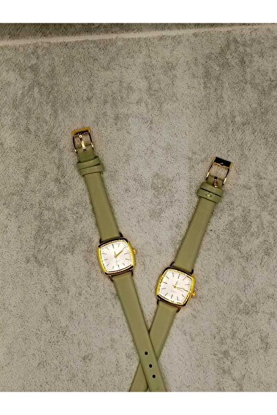 Brality ساعة يد نسائية بسوار جلدي كلاسيكي وهيكل ذهبي وسوار أخضر مائي 0034