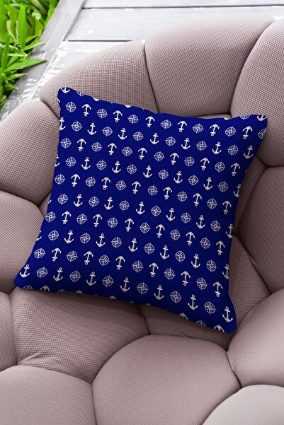 Şah Dekor Set de 4 fețe de pernă decorative cu imprimare digitală, cu model marin, ancoră și busolă