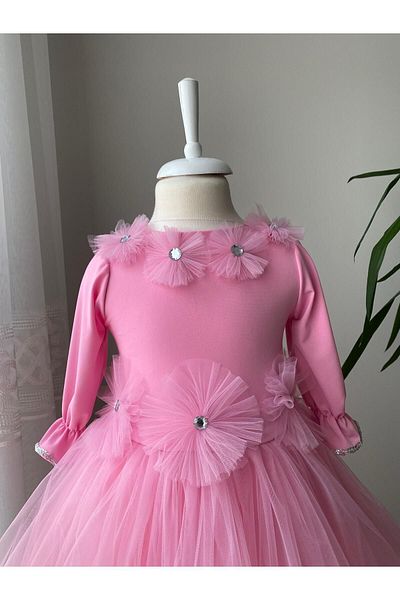 BerrinceTasarım Long Sleeve Children's Evening Dress with Tulle Skirt