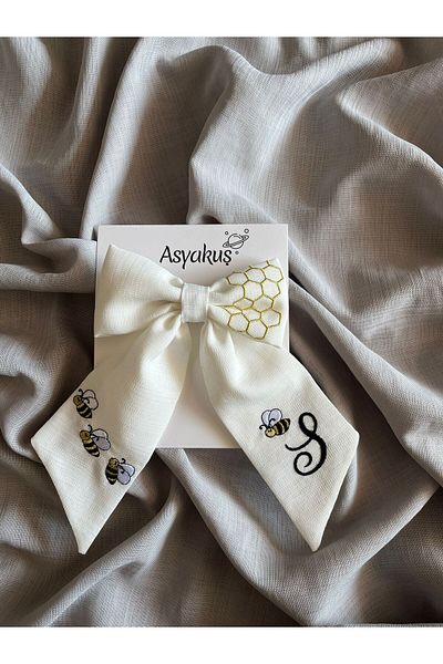 asyakuş مشبك أوتوماتيكي بفيونكة مطرزة على شكل نحلة وحروف