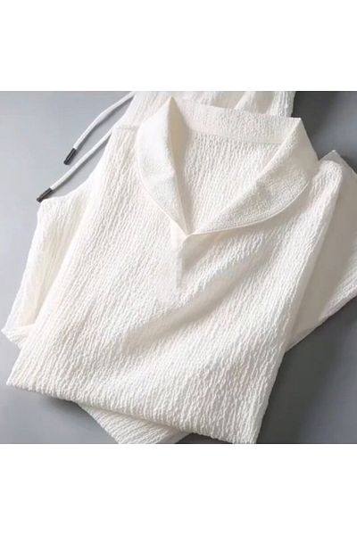 viperkombin 2-Piece Crinkle Fabric T-Shirt and Sweatpants Set - Bürümcük