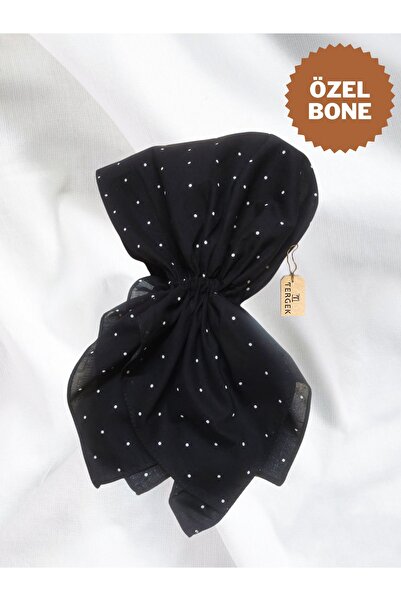 Tergek Lastikli Bandana Siyah Beyaz Nokta Puantiye Pratik Spor Aşçı Doktor Hemşire Hastane Kemoterapi Bone